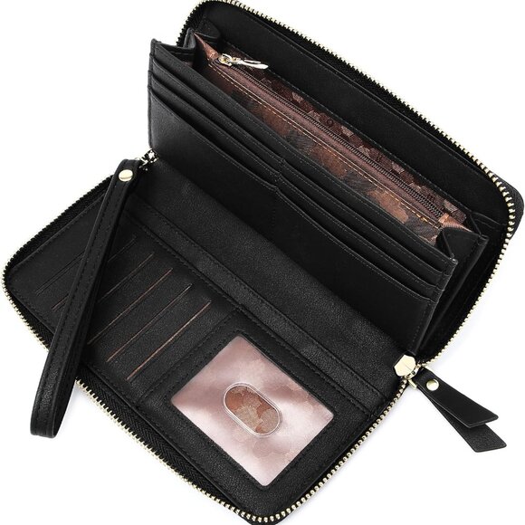 Wristlet Wallets for Women PU Leather RFID Blocking Zip Around Long Phone Clutch - Picture 3 of 6